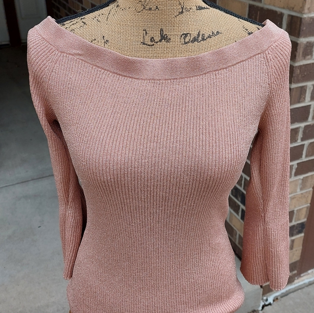 NWOT Never Worn! Gabrielle Union Off the Shoulder Rose Gold Shimmer Top